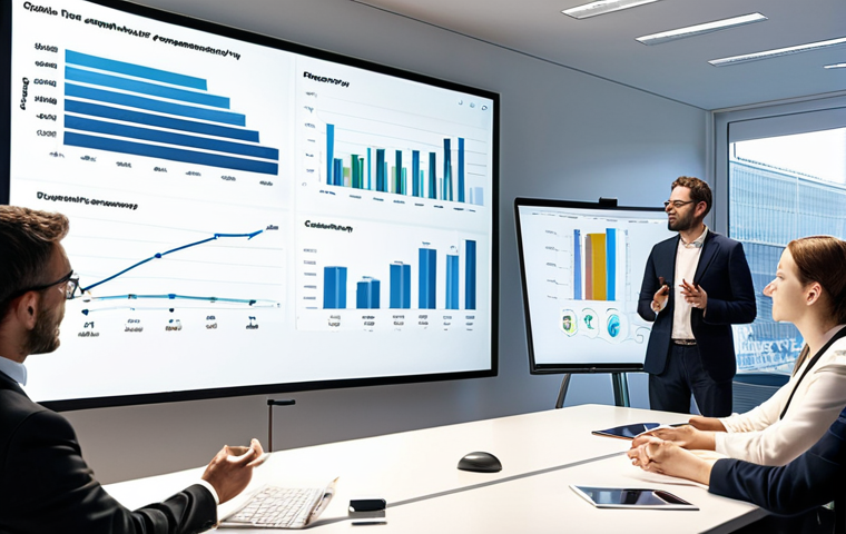 **
Prompt: "A modern, bright office scene. A consultant confidently presenting data analysis on a large screen to a group of executives in a French company. The data visualizations highlight growth opportunities in sustainable energy. Style: Clean, professional photography, emphasis on clear communication."
**