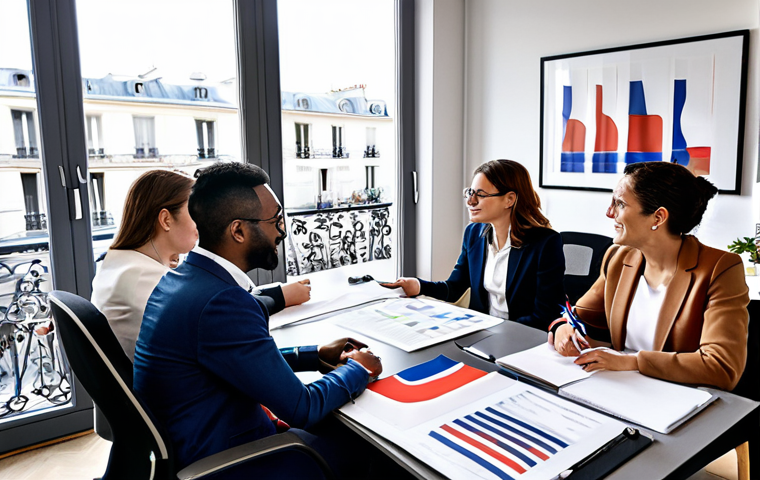 International Business Expansion in France**

"A team of diverse professionals collaborating in a modern Parisian office, discussing market analysis documents and adaptation strategies for a new product launch in France. The scene includes French flags subtly in the background, showcasing international collaboration and strategic planning. Everyone is fully clothed in business attire, appropriate for a professional meeting. Safe for work, perfect anatomy, natural proportions, professional photography, high quality, modest, family-friendly, appropriate content."

**
