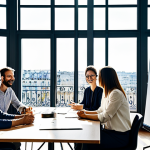 Modern Office Environment - Innovation and Collaboration**

"A bright, open-plan office space in Paris, France. Several professionals, fully clothed in stylish, modest business attire, are collaborating around a large table, discussing ideas on a whiteboard. Sunlight streams through large windows overlooking the city. The atmosphere is energetic and creative, showcasing innovation and teamwork. safe for work, appropriate content, professional environment, perfect anatomy, correct proportions, natural pose, well-formed hands, proper finger count, family-friendly"

**