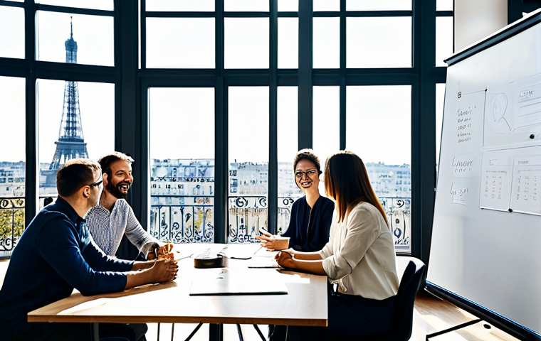 Modern Office Environment - Innovation and Collaboration**

"A bright, open-plan office space in Paris, France. Several professionals, fully clothed in stylish, modest business attire, are collaborating around a large table, discussing ideas on a whiteboard. Sunlight streams through large windows overlooking the city. The atmosphere is energetic and creative, showcasing innovation and teamwork. safe for work, appropriate content, professional environment, perfect anatomy, correct proportions, natural pose, well-formed hands, proper finger count, family-friendly"

**