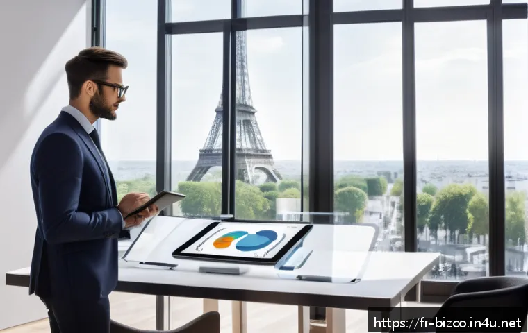 기업경영지도사 자격증의 가치와 한계 - A modern French small business office scene showing a professional business consultant presenting fi...