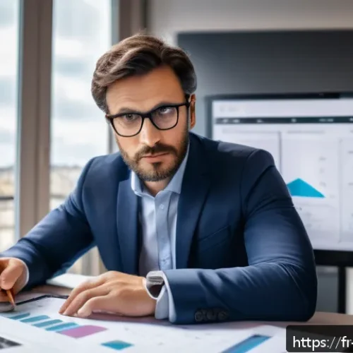 기업경영지도사와 비즈니스 모델 혁신 - A professional business consultant analyzing a digital dashboard in a modern Parisian office, filled...